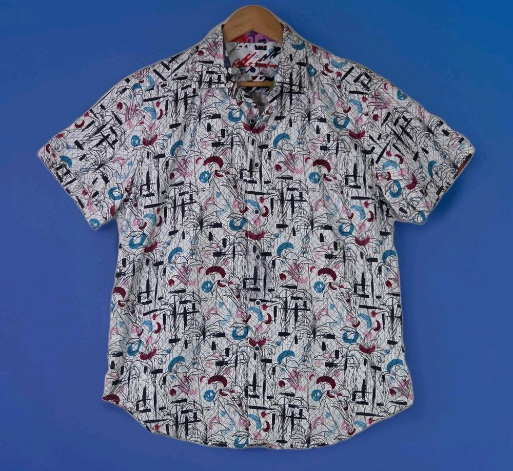 Robert Graham Men's Medium Classic Fit Wild Abstract Art Embroidery Short Sleeve